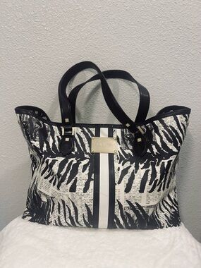 L.A.M.B. Black & White Zebra News Print Tote Bag w/ Dust Bag